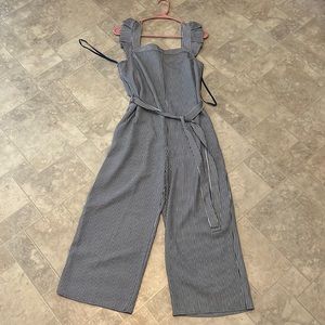 Navy blue and white striped romper!